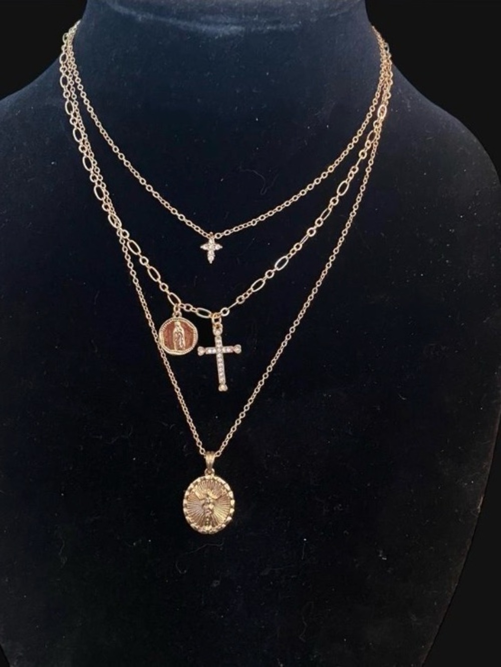 Gold-Tone Layered Religious Pendant Necklace Set - Gold